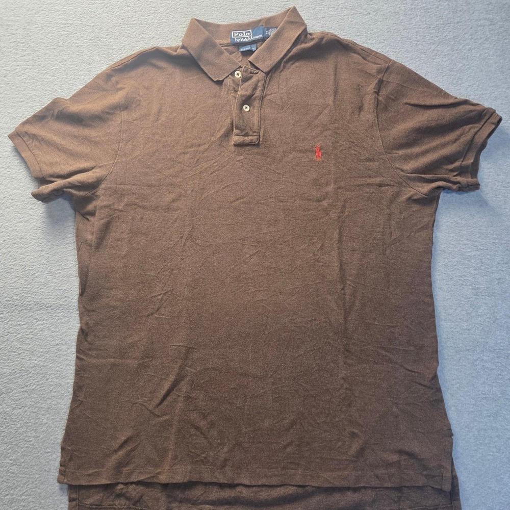 Polo Ralph Lauren Polo Shirt Mens XL Custom Fit Chocolate Brown Red Pony Logo